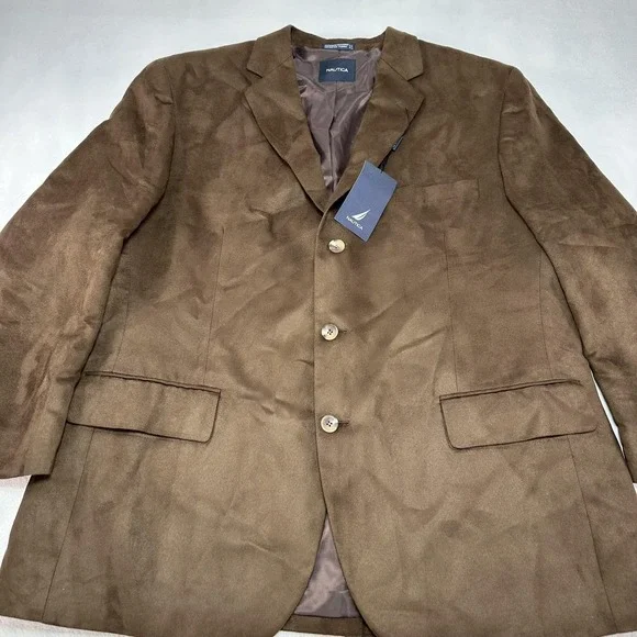 Nautica Sport Coat Mens 48R Brown Faux Suede Blazer Jacket Three Button Prep - Picture 4 of 16